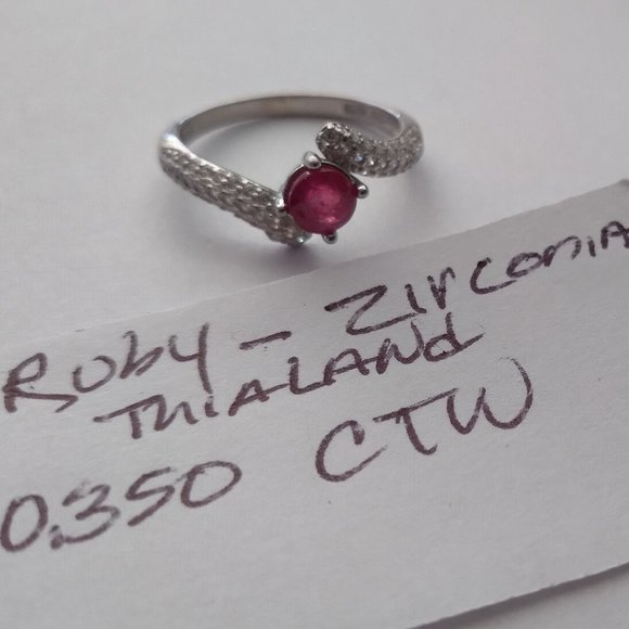 Ruby wrapped with cubic zirconia and silver ring 0.350 CTW - Picture 1 of 8